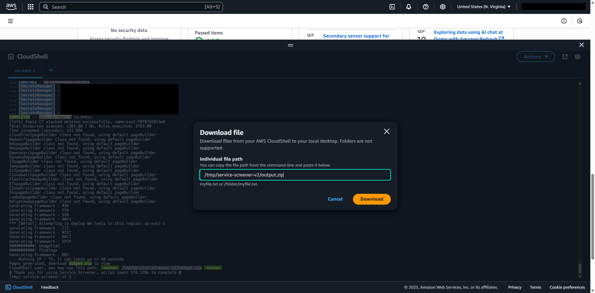 Enter the path: <code>/tmp/service-screener-v2/output.zip</code>