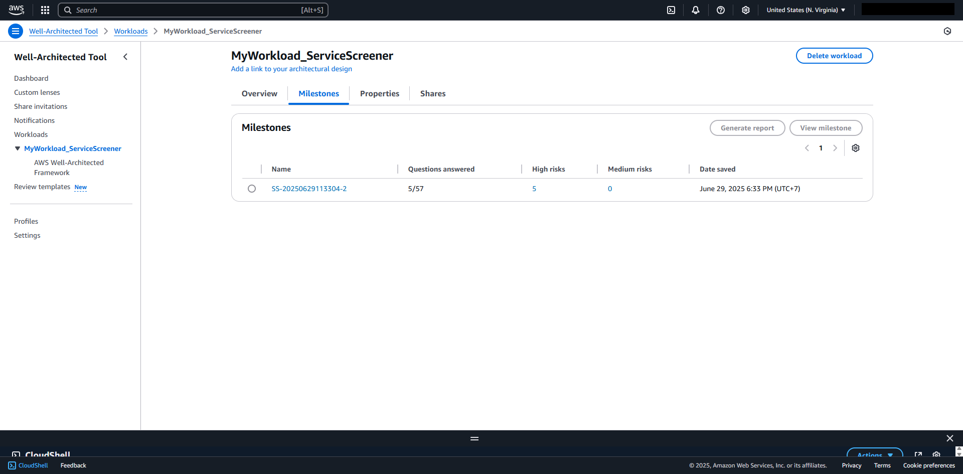 Review the milestone created by Service Screener